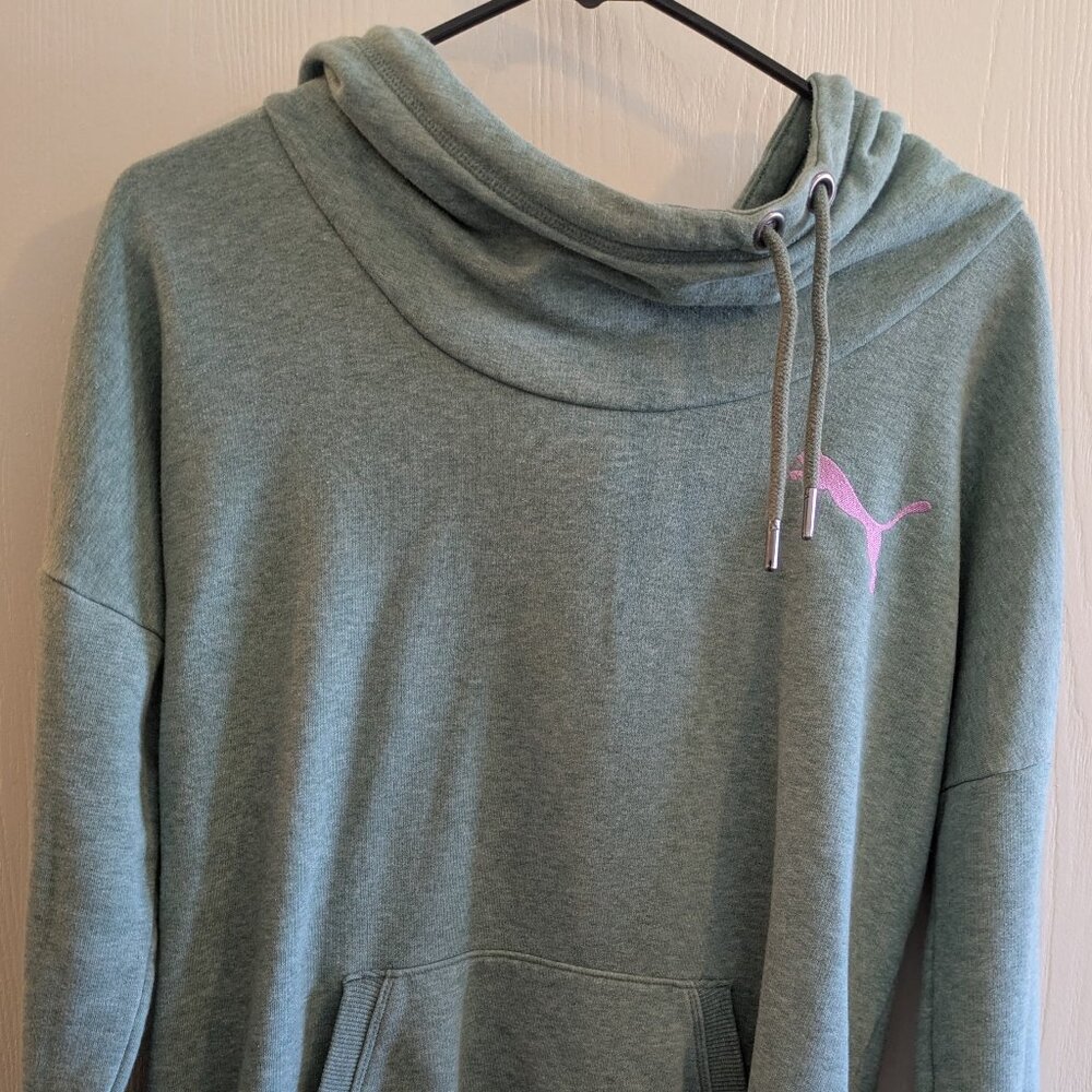 PUMA Heather Green Cowl Neck Pullover Pocket Sweatshirt Size Small